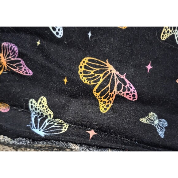 HT Denim Shortall Size Medium Butterfly Print Black Adjustable Colorful Y2K - Picture 4 of 11